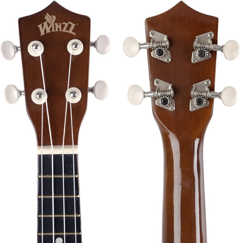 Sopraan ukulele starter kit 21 inch brons met draagtas clip-on tuner extra snaren schouderriem plectrum toetsenbord stickers akkoordkaart polijstdoek
