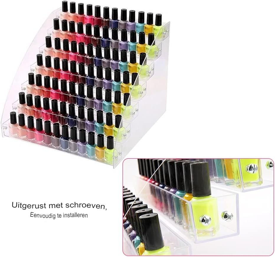 Transparante nagellakhouder als multifunctionele organizer en displaystandaard voor het overzichtelijk opbergen van nagellak en cosmetica producten