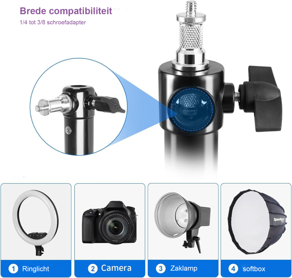 Muurbeugel voor ringlicht en flitslicht met uitschuifbare boomarm en wandmontage voor stabiele studioverlichting en flexibele positionering tijdens fotografie en beautygebruik.