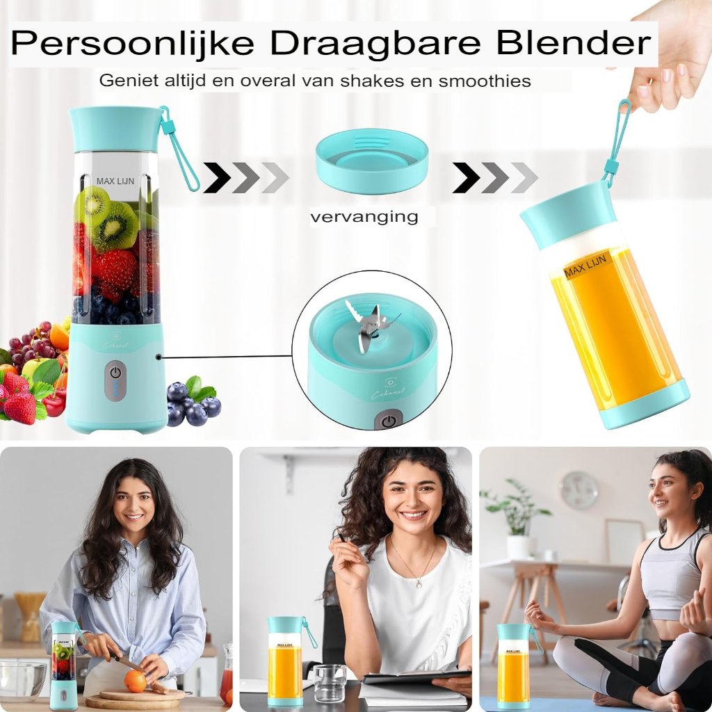 Draagbare persoonlijke blender oplaadbaar compacte smoothie maker met bodemdeksel voor verse drankjes onderweg en thuis gebruik