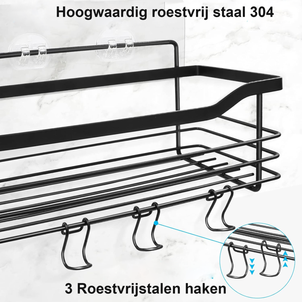 Douchemand set met 2 RVS wandrekken voor badkamer zonder boren zelfklevend douche opbergrek voor shampoo en douchegel