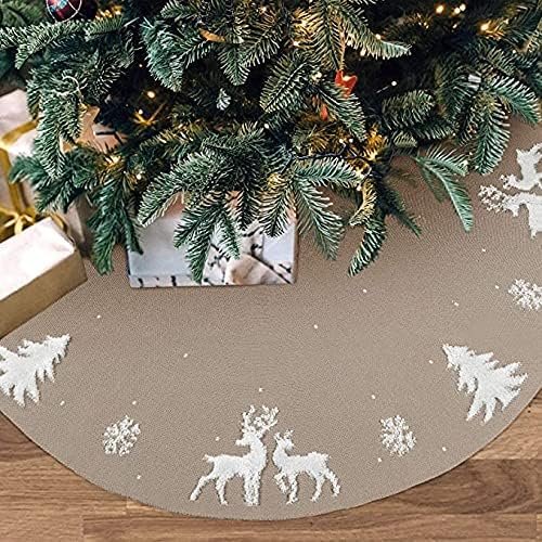 kerstboom rok 36 inch beige gebreide kerstboom skirt met 3d elanden en sneeuwvlokken patroon kerstboom basis bedekking feestdecoratie