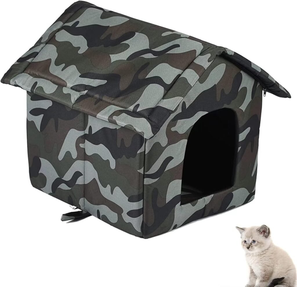 Waterdicht opvouwbaar kattenhuis voor buiten van Oxford stof, weerbestendig dierenverblijf voor wintergebruik met compacte vorm en isolerende eigenschappen