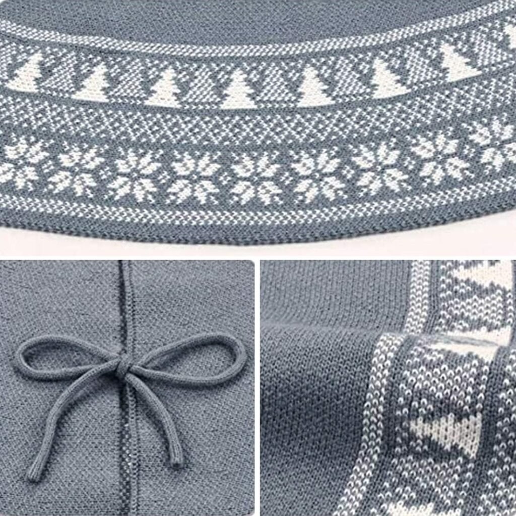 kerstboomkleed 90 cm kabelgebreid sneeuwvlok patroon kerstboom skirt decoratie ronde kerstboom mat groot winter decoratie