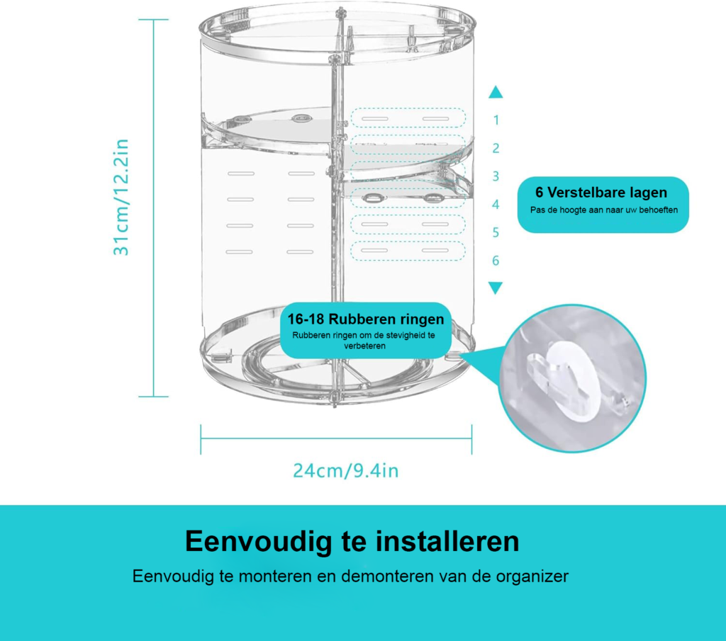 make-up organizer 360 graden rotatie transparant cosmetica opbergbak draaibaar badkamer slaapkamer opslag lade organizer