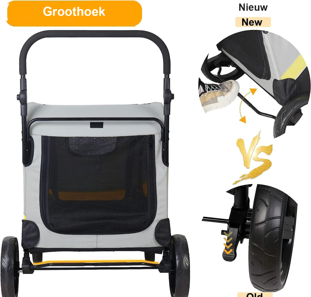 Opvouwbare hondenbuggy voor kleine en middelgrote honden tot 20 kg met 4 wielen mesh vensters en verstelbare handgreep dierenwagen voor honden en katten