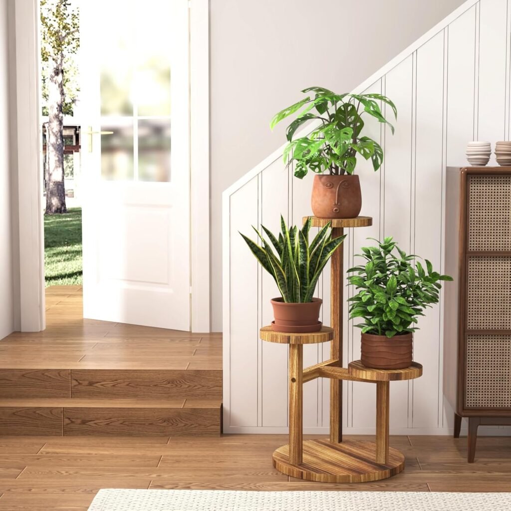 plantenstandaard binnenhoek houten bloemenrek 3 lagen ronde plantenhouder voor meerdere planten balkon woonkamer slaapkamer tuin patio opslag decoratie