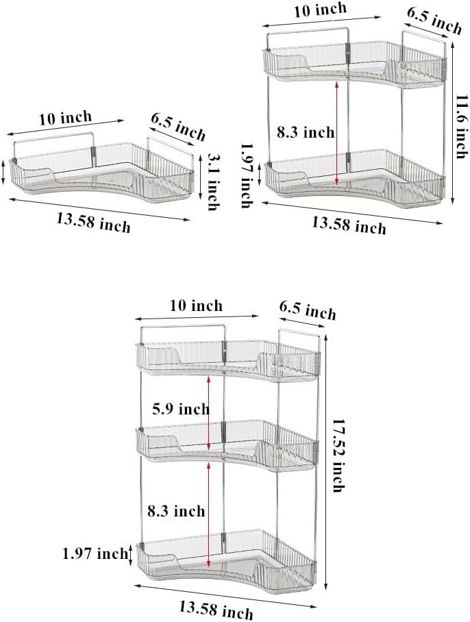 Hoek badkamer organizer 3 niveaus make-up en cosmetica opbergrek ruimtebesparend 25,5x16,5x44,5 cm