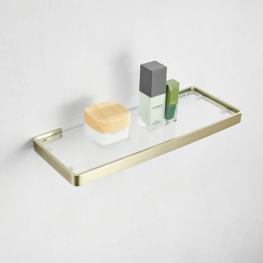 glasplank badkamer 35 cm goud RVS en glas wandplank luxe badkamer organizer moderne ophangrek voor badkameraccessoires