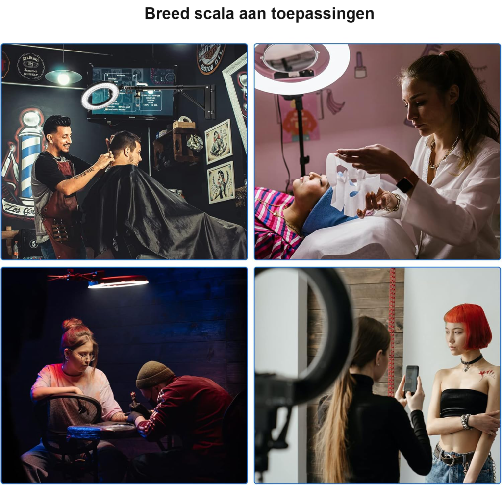 Muurbeugel voor ringlicht en flitslicht met uitschuifbare boomarm en wandmontage voor stabiele studioverlichting en flexibele positionering tijdens fotografie en beautygebruik.