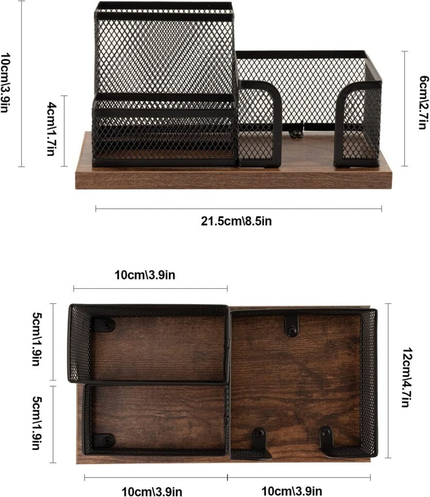 Pennenhouder set hout metaalgaas bureau organizer 3 vakken zwart 2 stuks kantoor opberger notitiehouder