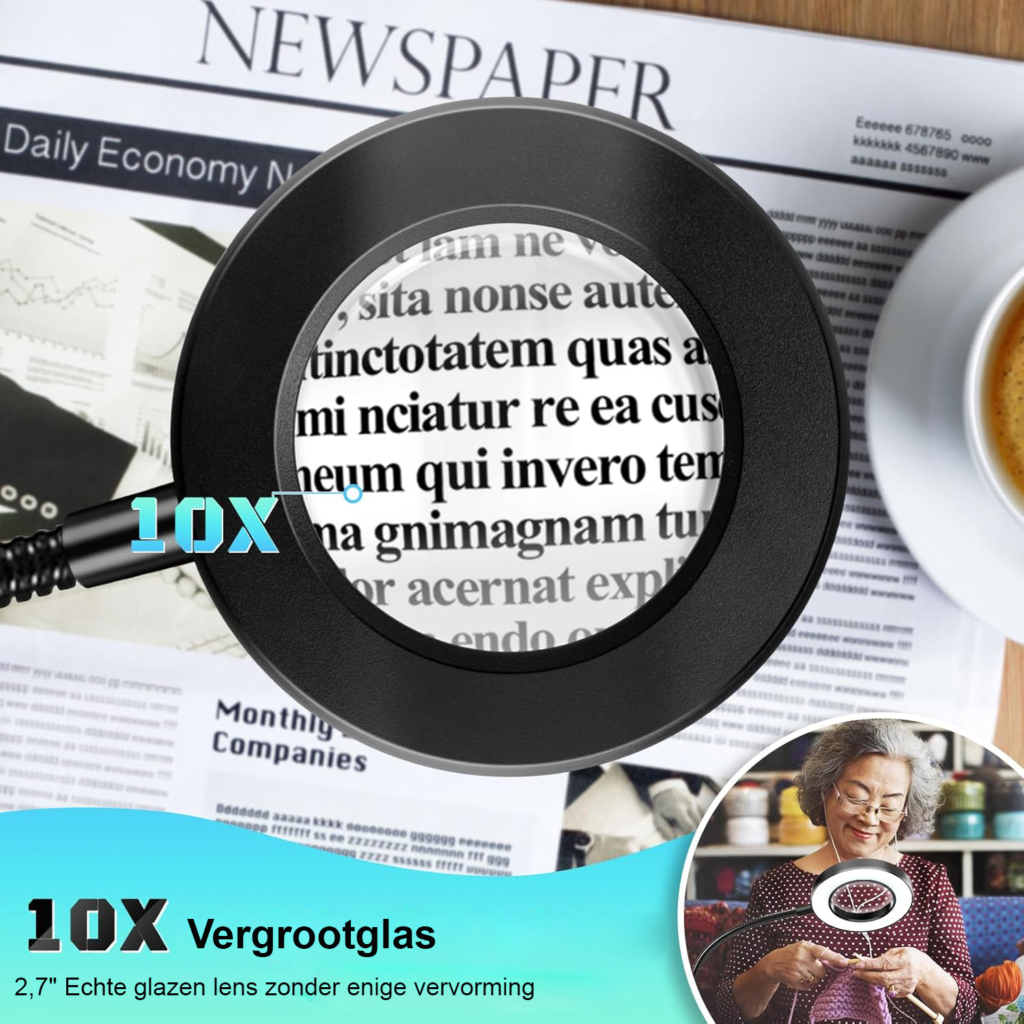 vergrootglas met licht 10x vergroting tafelmodel met klem en 48 leds voor lezen en precisiewerk