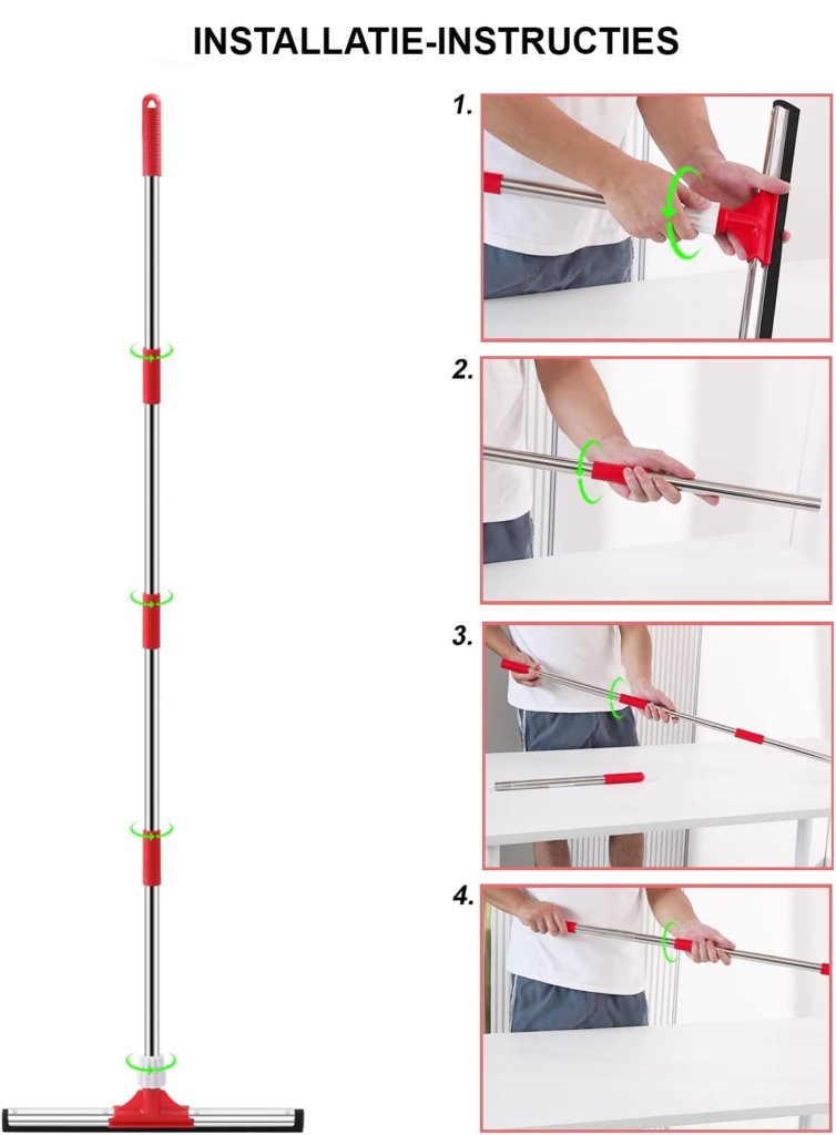 Vloertrekker 43 cm met dubbele rubberen lip en handvat voor water verwijderen en snelle vloerreiniging in badkamer, keuken en garage.