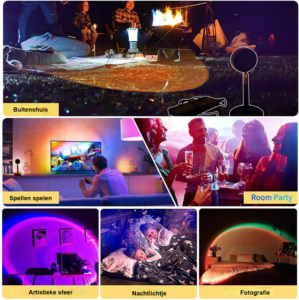 Zonsondergang projectorlamp USB oplaadbare LED sfeerlamp met natuurlijke kleurovergangen voor ontspanning en decoratie thuis