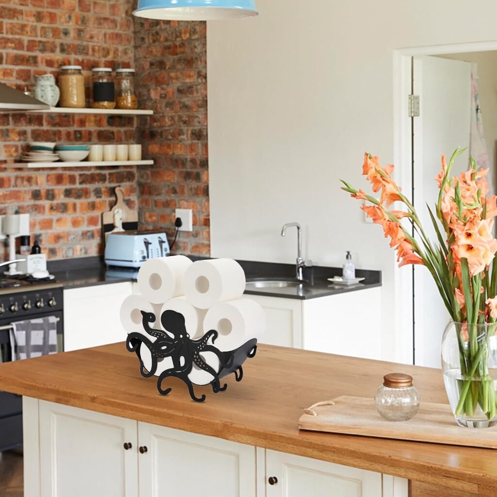Toiletpapierhouder zwart metaal staand zonder boren octagon vorm toiletrolhouder badkamer en keuken decoratief accessoire