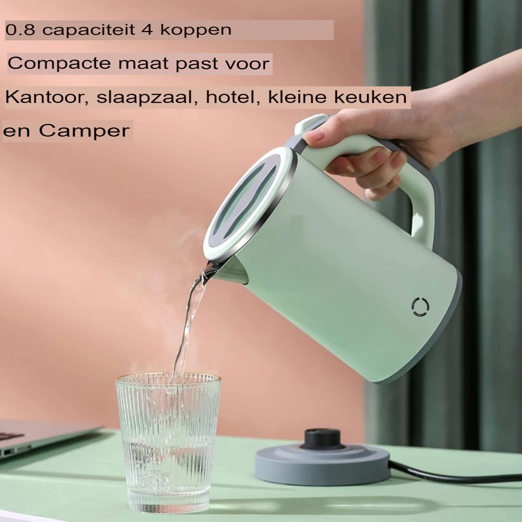 Reiswaterkoker compact - draagbare mini waterkoker met handvat voor kamperen en onderweg gebruik