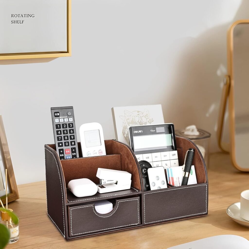 PU lederen bureau-organizer set lichtbruin met pennenhouders en bureau opbergsysteem voor kantoor en bureau opslag van pennen en accessoires