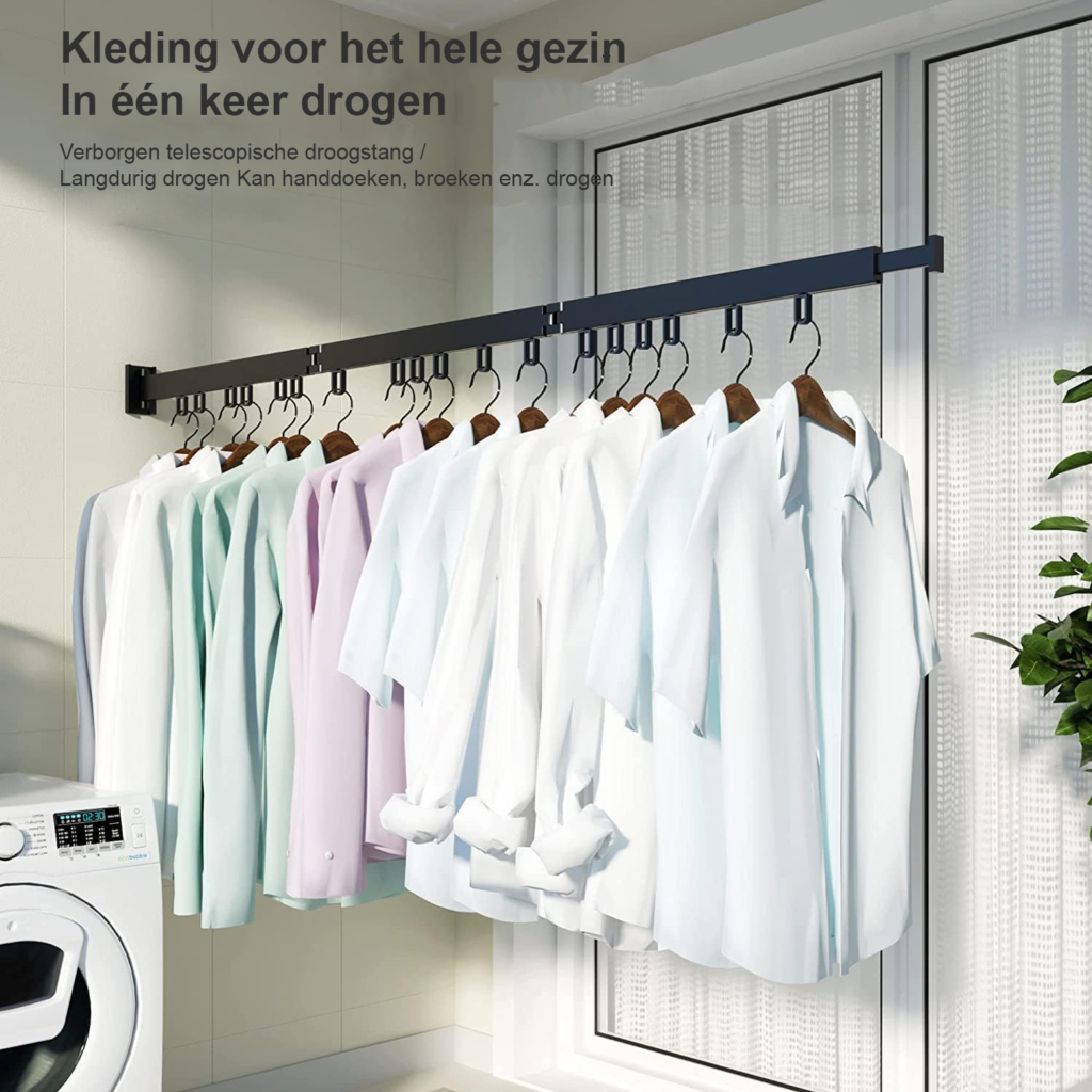 Intrekbaar wanddroogrek opvouwbaar muurbevestigd kledingrek ruimtebesparend wasgoedrek organizer voor kleding