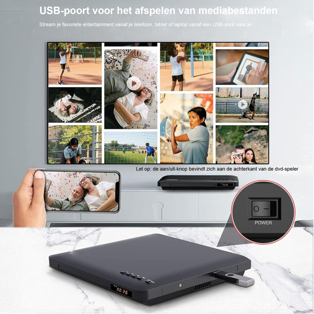 Ultra dunne dvd speler voor tv regiovrij HDMI en RCA 1080p USB ingang afstandsbediening en kabels