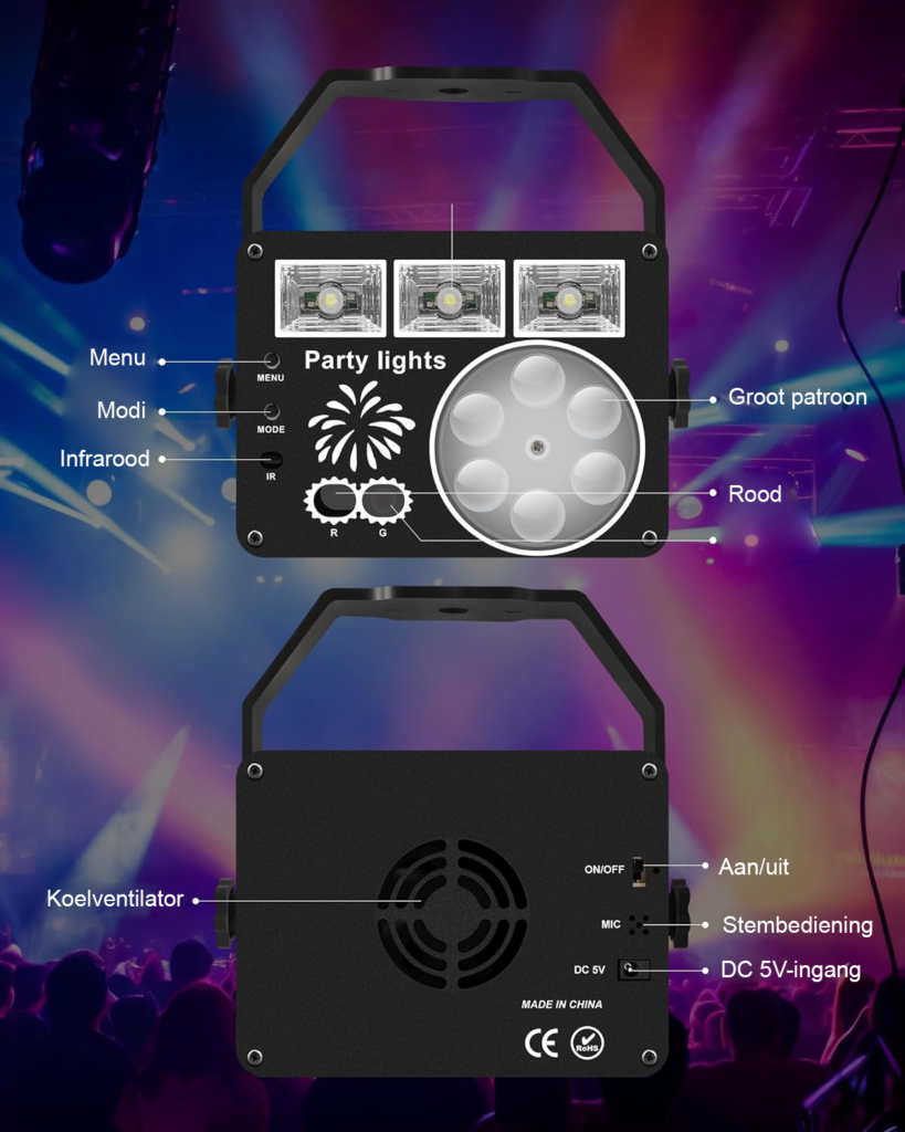 Discolamp met afstandsbediening en muzieksturing, LED stroboscoop DJ projector voor feestverlichting op podium, club en bruiloften