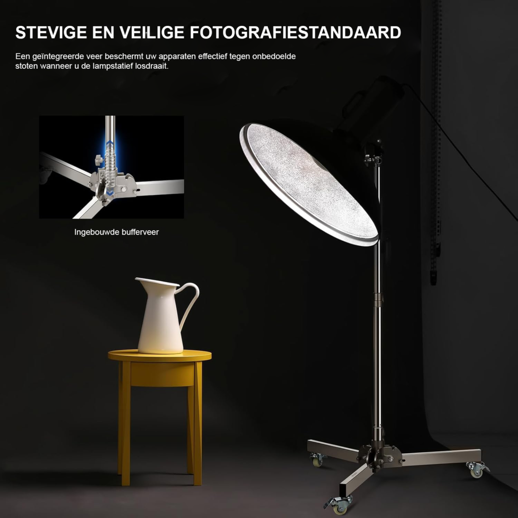 Verstelbaar lichtstatief 180 cm opvouwbaar met flip-lock systeem robuust metaal voor LED ringlamp camera vlog en video-opnames
