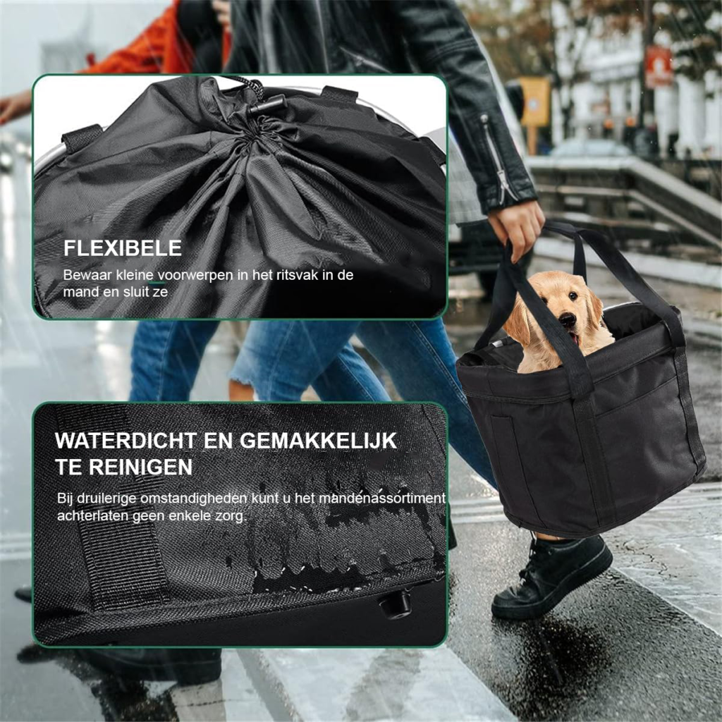vouwbare waterdichte fietsmand met aluminium frame en handvat voor honden katten en boodschappen zwart
