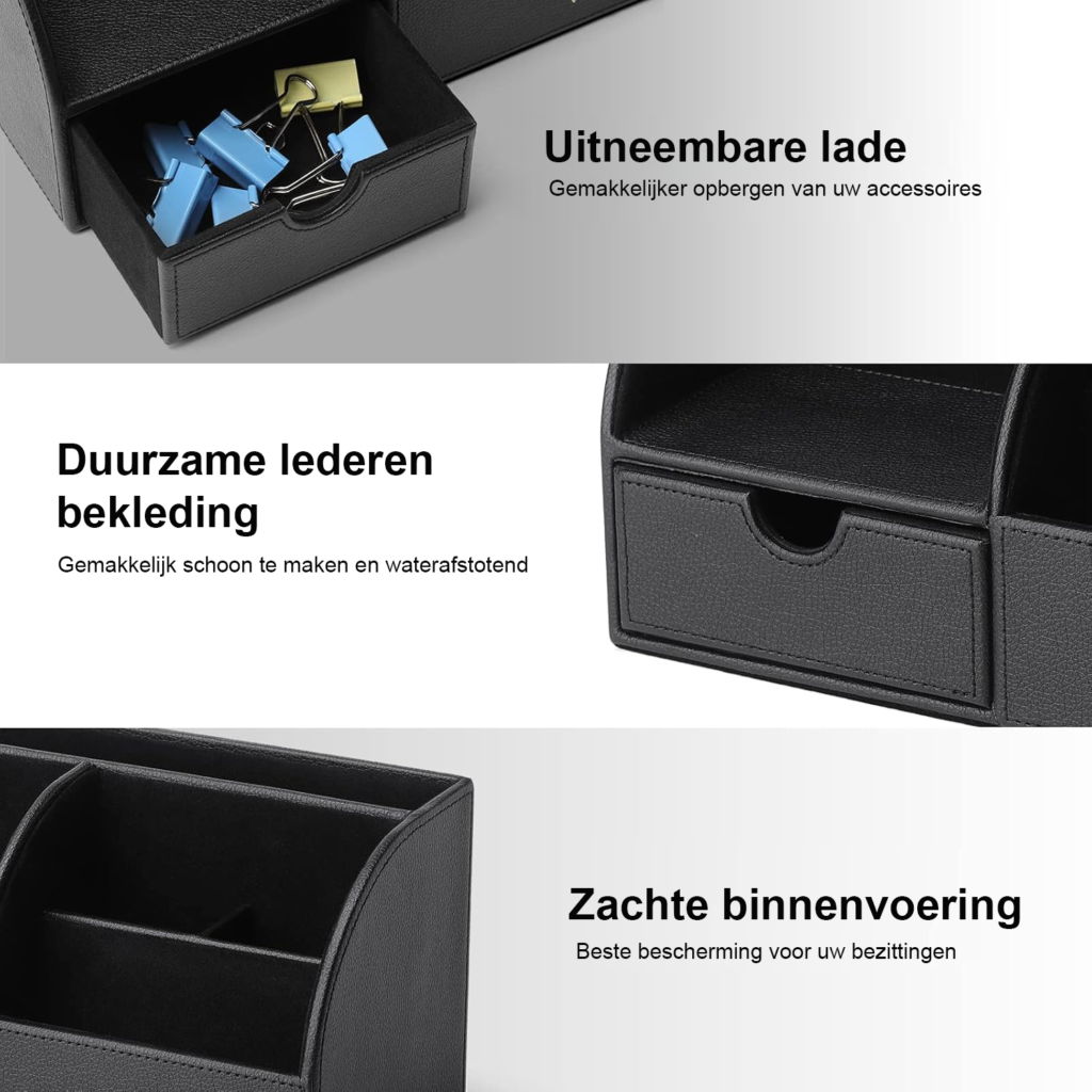 bureau-organizer-met-lade-lederen-desk-organizer-multifunctionele-pennenbak-opberghouder-kantoorbenodigdheden-zwart-remote-controlhouder