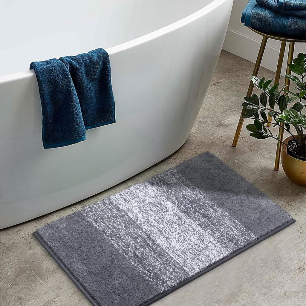 Badmatten set van 2 grijs, microvezel badkamermat en douchemat, antislip, waterabsorberend en wasbaar, 45x65 en 45x120 cm