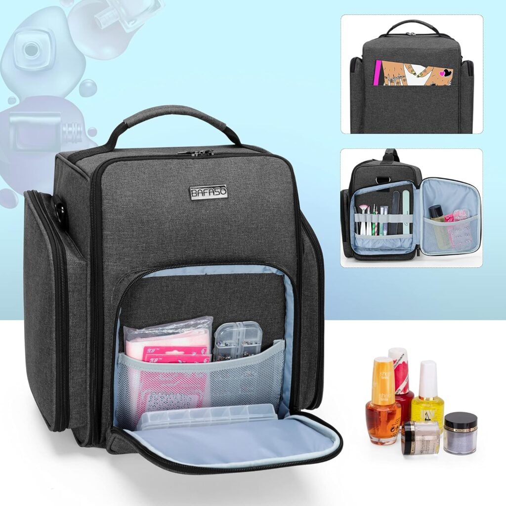 Nagellak organizer koffer 72 flessen 15ml grijs met 3 verwijderbare pouches en opbergvakken voor nagellak opslag