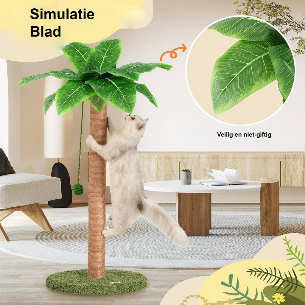 Katten krabpaal 83 cm palmvorm sisal touw krabpaal met hangende ballen voor binnenkatten kleine katten speelmeubel