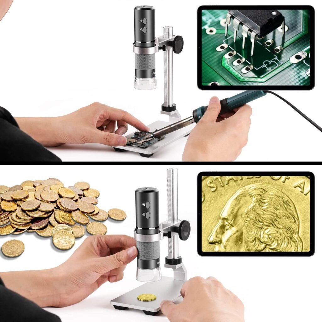 4K WiFi digitale microscoop met 50-1000x vergroting, professionele standaard en opbergcase, compatibel met iPhone, Android en PC.