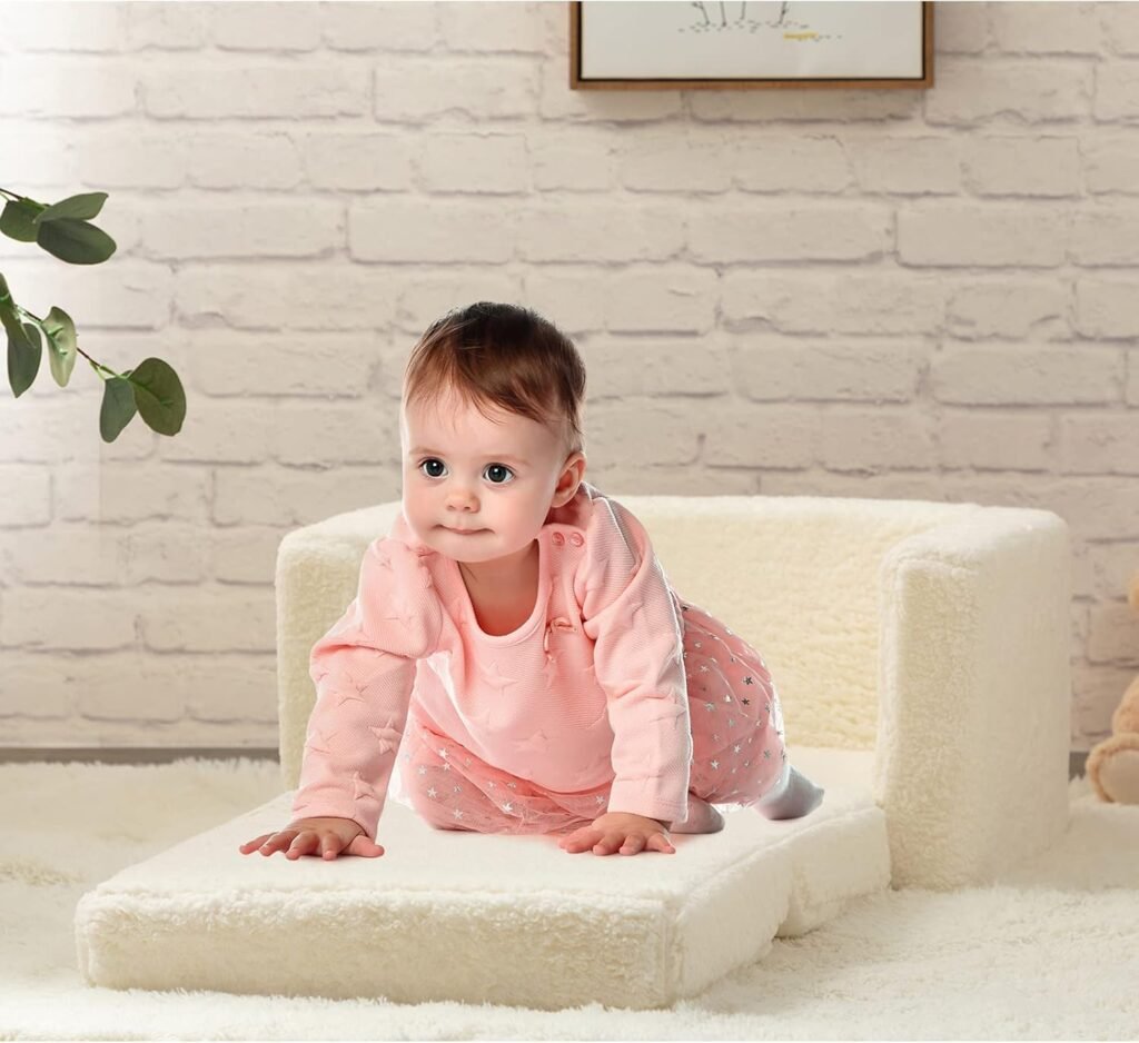 2-in-1 kindersofa bed sherpa wit omvormbare peutersofa ligstoel kinderbank slaapfunctie knuffelstof meisjes jongens