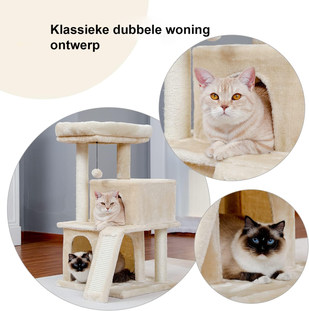 Kattenboom krabpaal kattenmeubel sisal touw pluche ligstoel speelhuis grotten beige uitzonderlijk compact kattenkrabpaal meubel