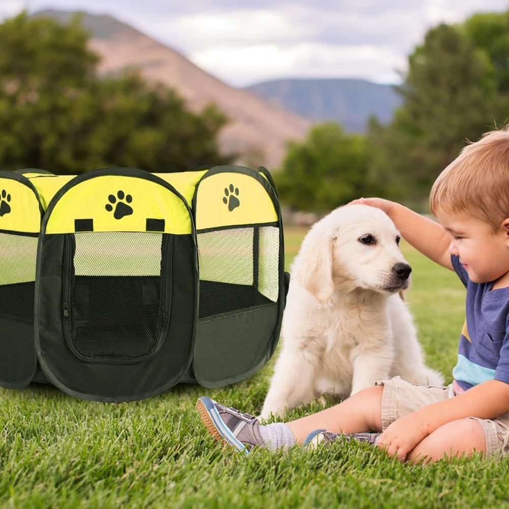 Opvouwbare puppy box hondenbench van waterdichte Oxford stof als speelren voor kleine huisdieren binnen en buiten in fruitgroen formaat 73x73x43 cm