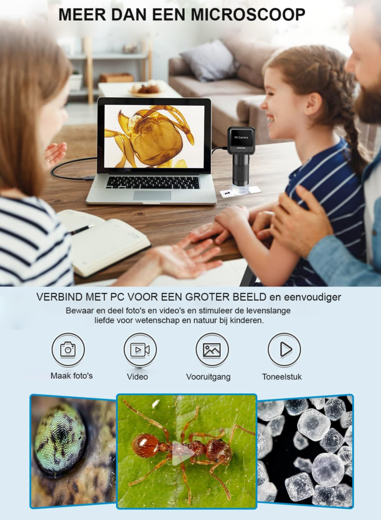 Zakmicroscoop voor kinderen 800x vergroting - Draagbare USB mini microscoop educatief gebruik - Handmicroscoop met preparaatglaasjes - Wetenschappelijk onderzoek en observatie