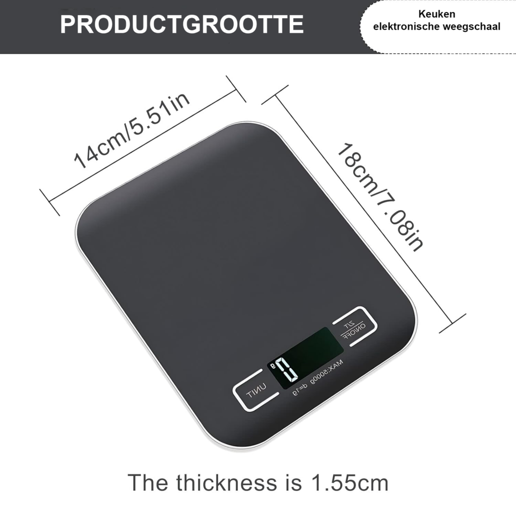 Digitale keukenweegschaal 10 kg - USB oplaadbare weegschaal met LCD display en tarra functie - zwart