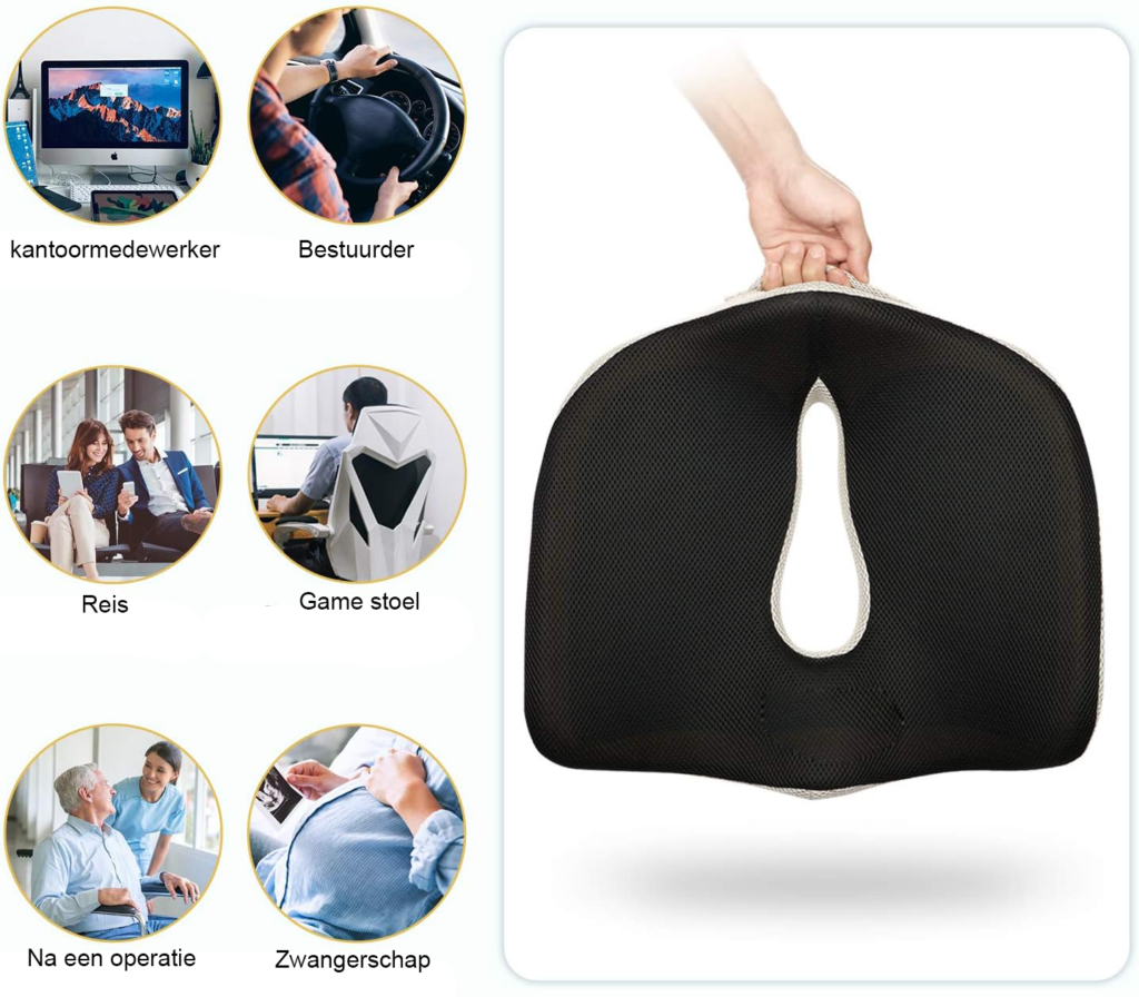 Gel memory foam zitkussen voor autostoel en bureaustoel orthopedisch comfortkussen zwart wit