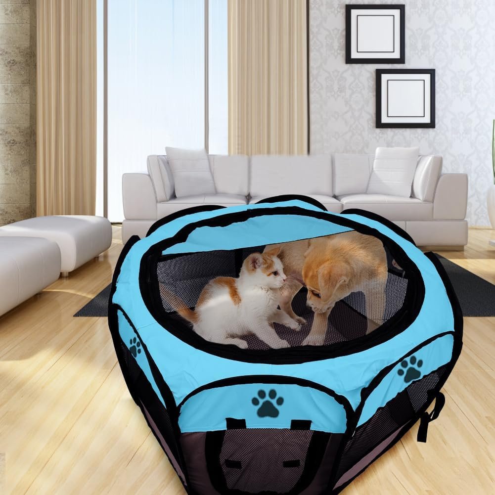 Opvouwbare hondenren 74x74x43 cm blauw waterdicht voor honden katten binnen en buiten gebruik