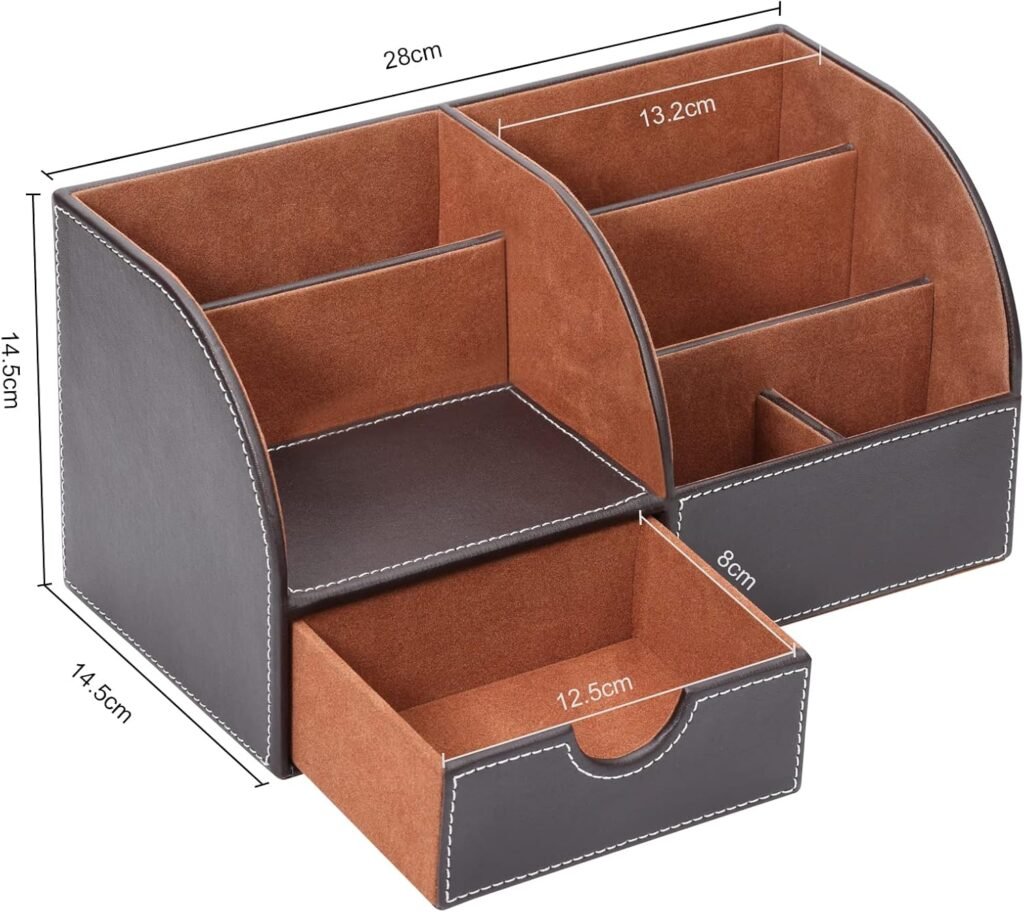 PU lederen bureau-organizer set lichtbruin met pennenhouders en bureau opbergsysteem voor kantoor en bureau opslag van pennen en accessoires