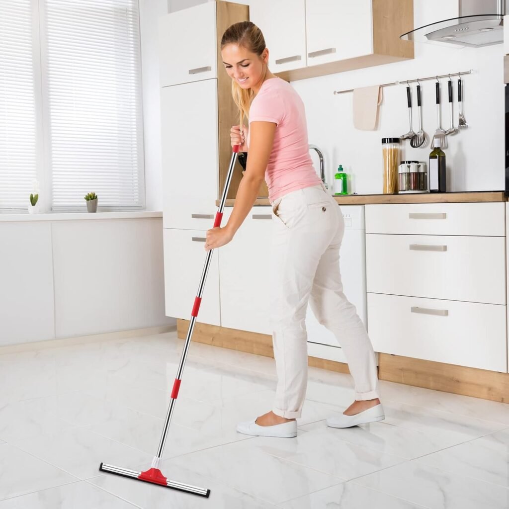 Vloertrekker 43 cm met dubbele rubberen lip en handvat voor water verwijderen en snelle vloerreiniging in badkamer, keuken en garage.