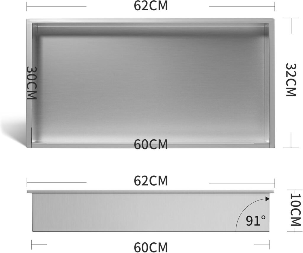 compact SEO geoptimaliseerd roestvrijstalen douche nis opbergvak 60x30x10 cm wand inbouw badkamer geborsteld RVS zonder tegels installatie boven muur