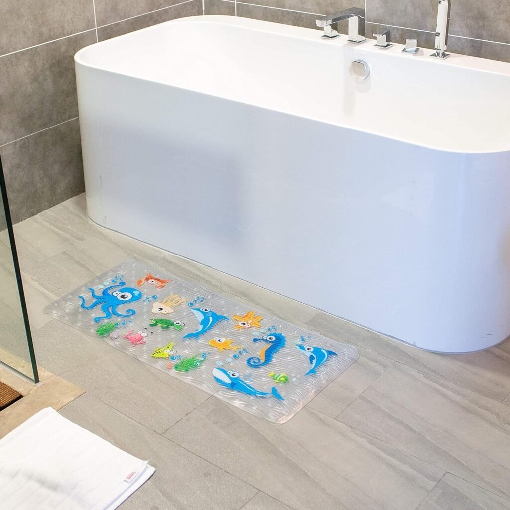 Antislip badmat cartoon octopus blauw 89x40 cm wasbare douchemat badkamer vloer