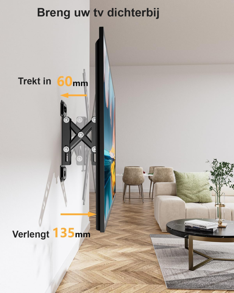 TV muurbeugel 13-49 inch draaibaar uittrekbaar VESA 75x75-300x300 mm tot 25 kg ondersteuning voor platte en gebogen tv schermen
