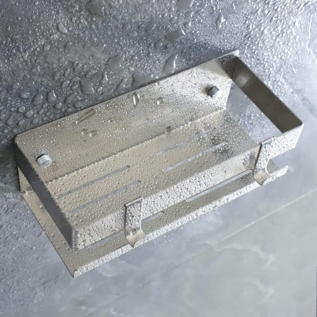 Roestvrijstalen douche plank zonder boren met zelfklevende montage en haakjes voor shampoo en douchegel badkamer opbergrek 23 cm