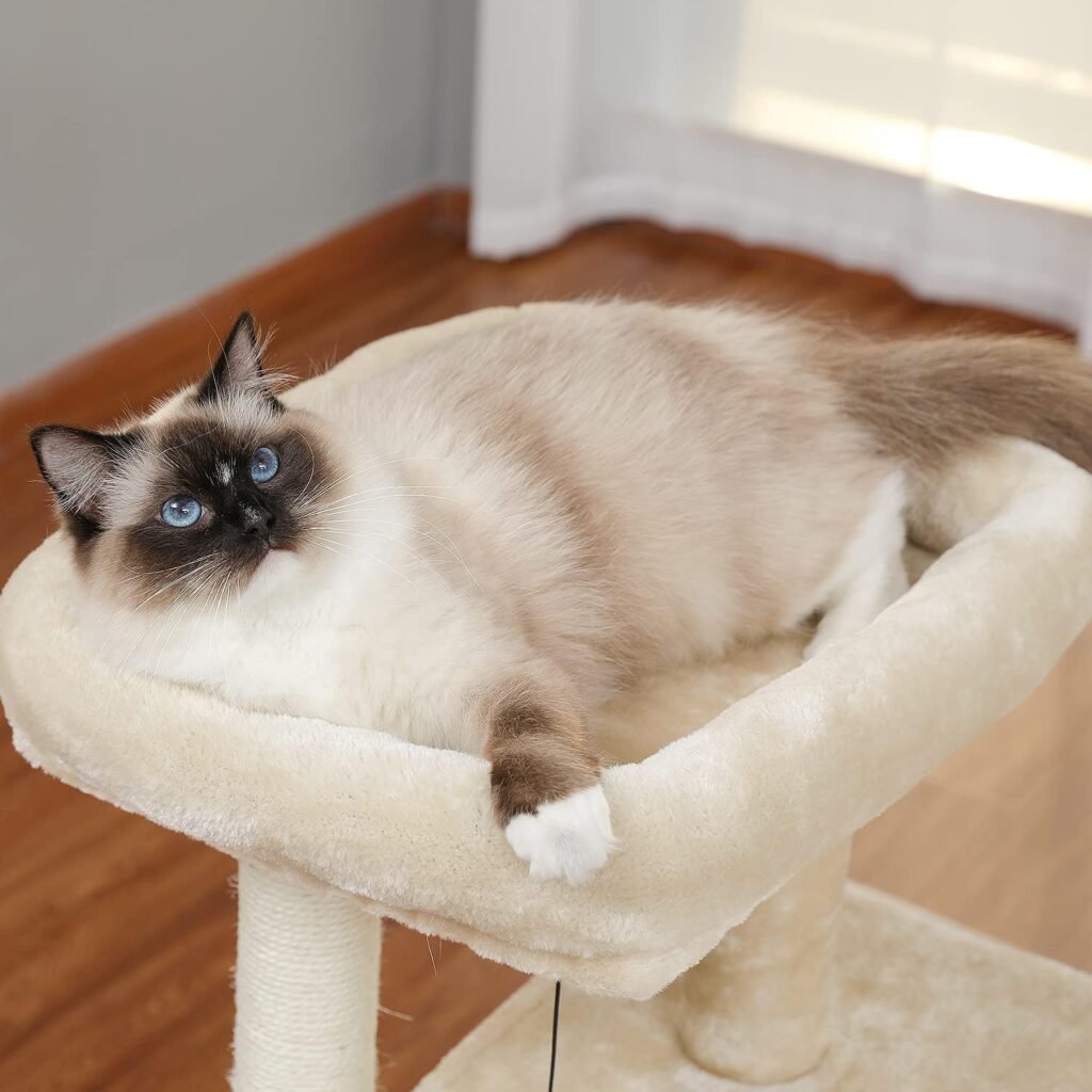 Kattenboom krabpaal kattenmeubel sisal touw pluche ligstoel speelhuis grotten beige uitzonderlijk compact kattenkrabpaal meubel