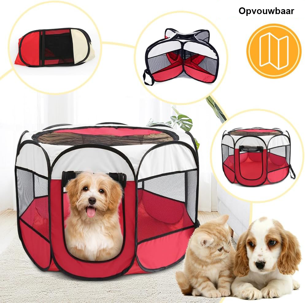 Opvouwbare dierenren waterdichte omheining rood 73x73x43 cm honden katten kleine dieren binnen buiten gebruik speelren draagbaar