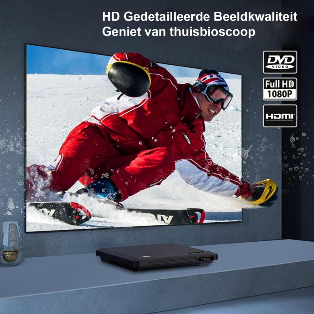 Ultra dunne dvd speler voor tv regiovrij HDMI en RCA 1080p USB ingang afstandsbediening en kabels