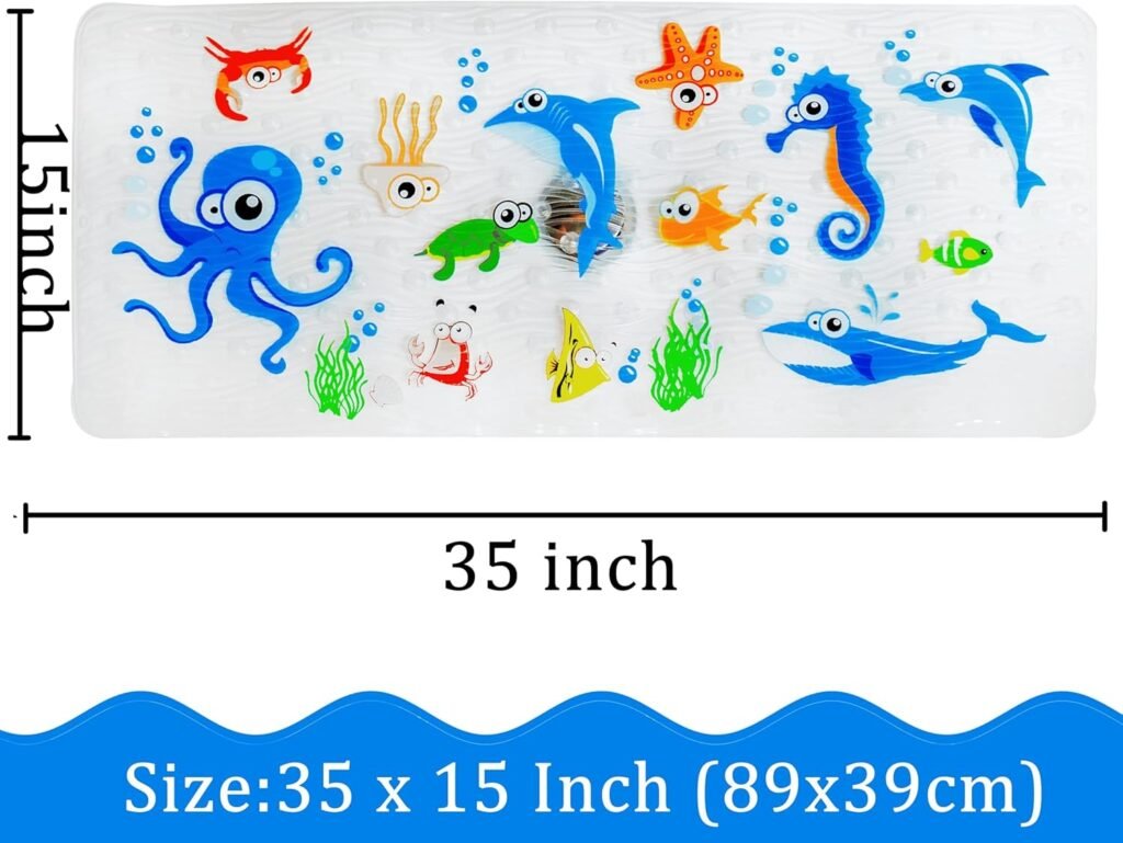 Antislip badmat cartoon octopus blauw 89x40 cm wasbare douchemat badkamer vloer