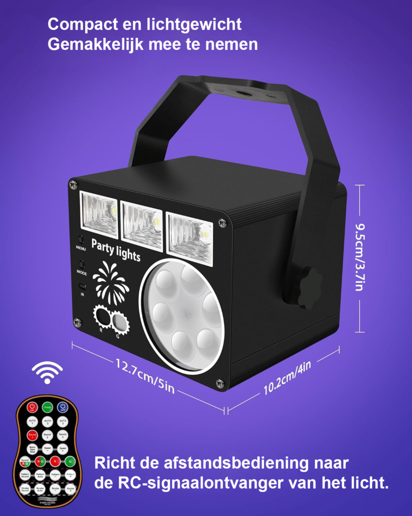 Discolamp met afstandsbediening en muzieksturing, LED stroboscoop DJ projector voor feestverlichting op podium, club en bruiloften