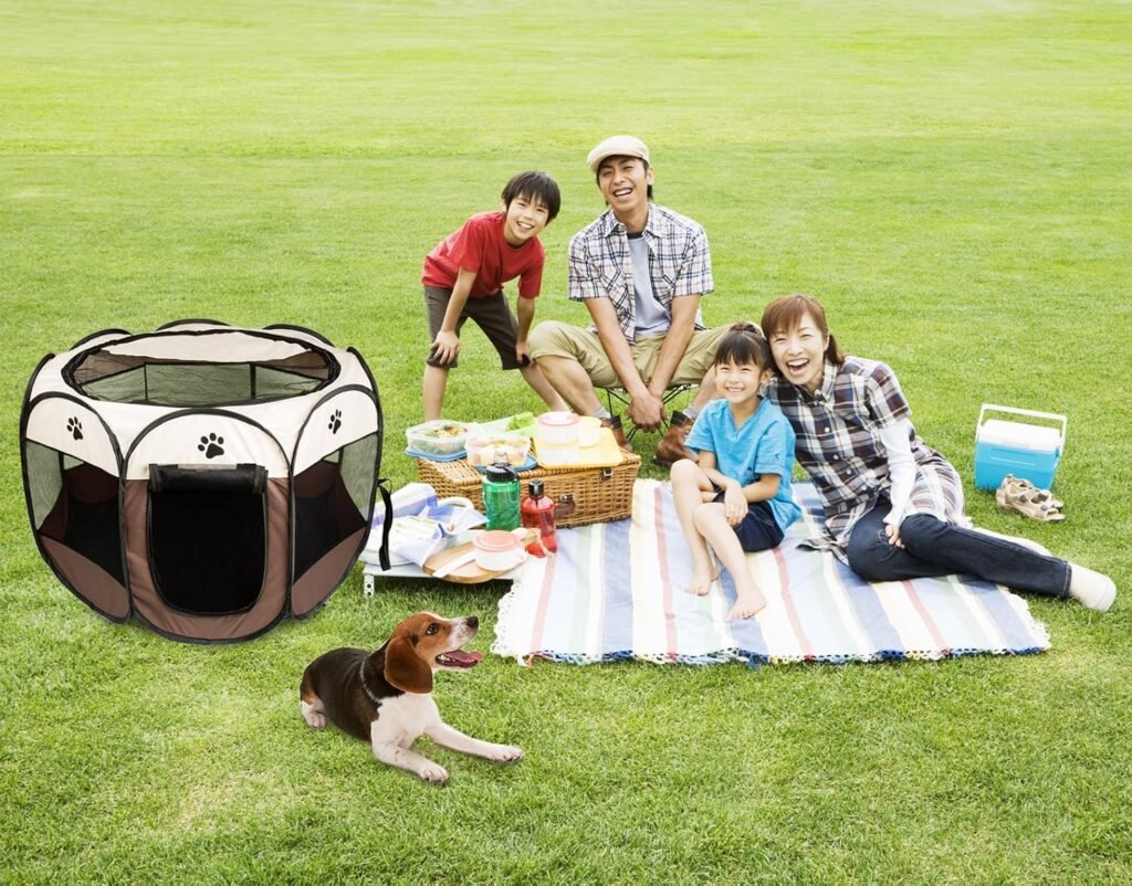 Opvouwbare puppy box draagbare kennel tent voor honden katten konijnen en cavia’s 36 x 36 x 23 inch bruin stoffen dierenren voor binnen en buiten gebruik